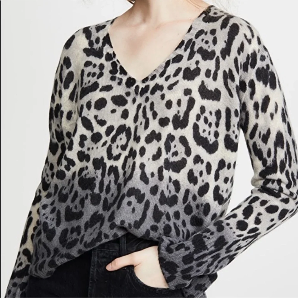 360 Cashmere Lauren Leopard Print Ombré 100% Cashmere Sweater Sz XS
